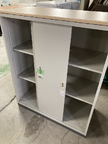 木目天板付引き違い書庫